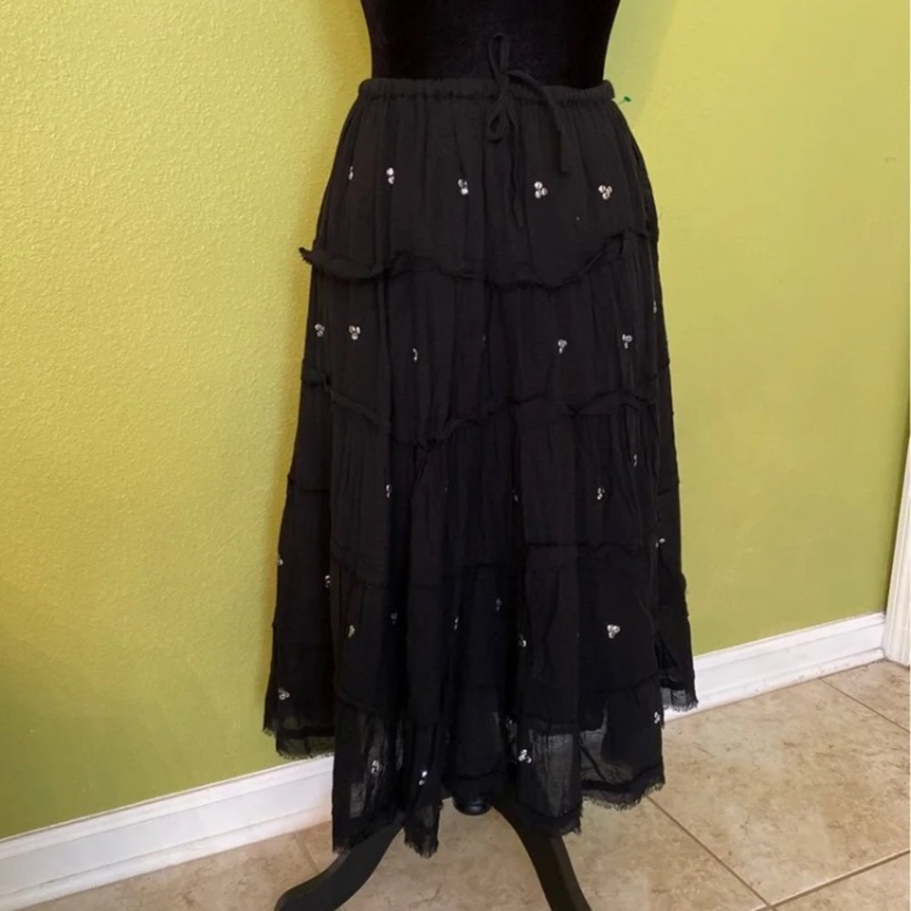 Bohemian black gauze peasant maxi skirt with sequins festival boho Gypsy